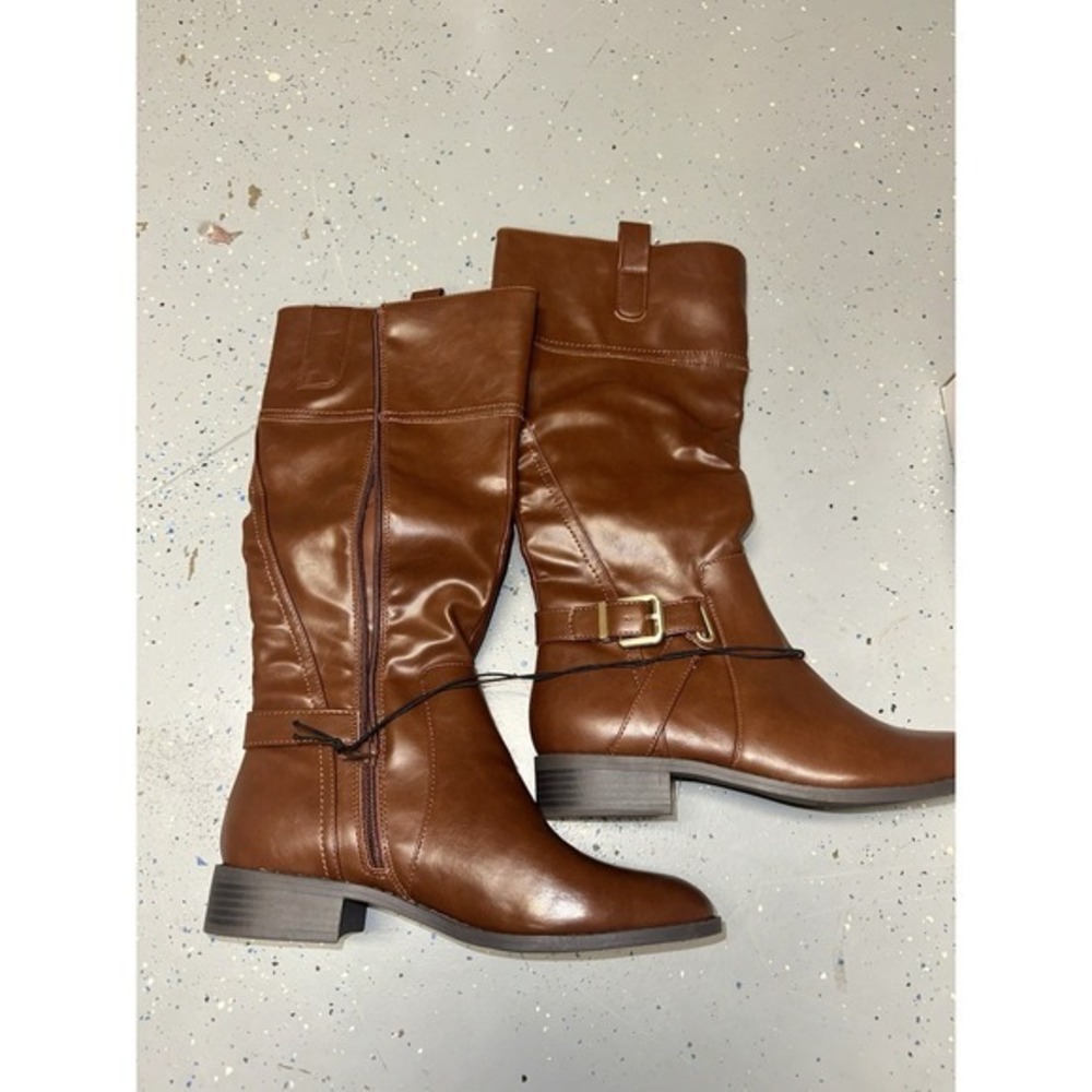 St. John's Bay‎ Womens Brown Roslyn Stacked Heel Riding Boots Cognac Size 8M Z28